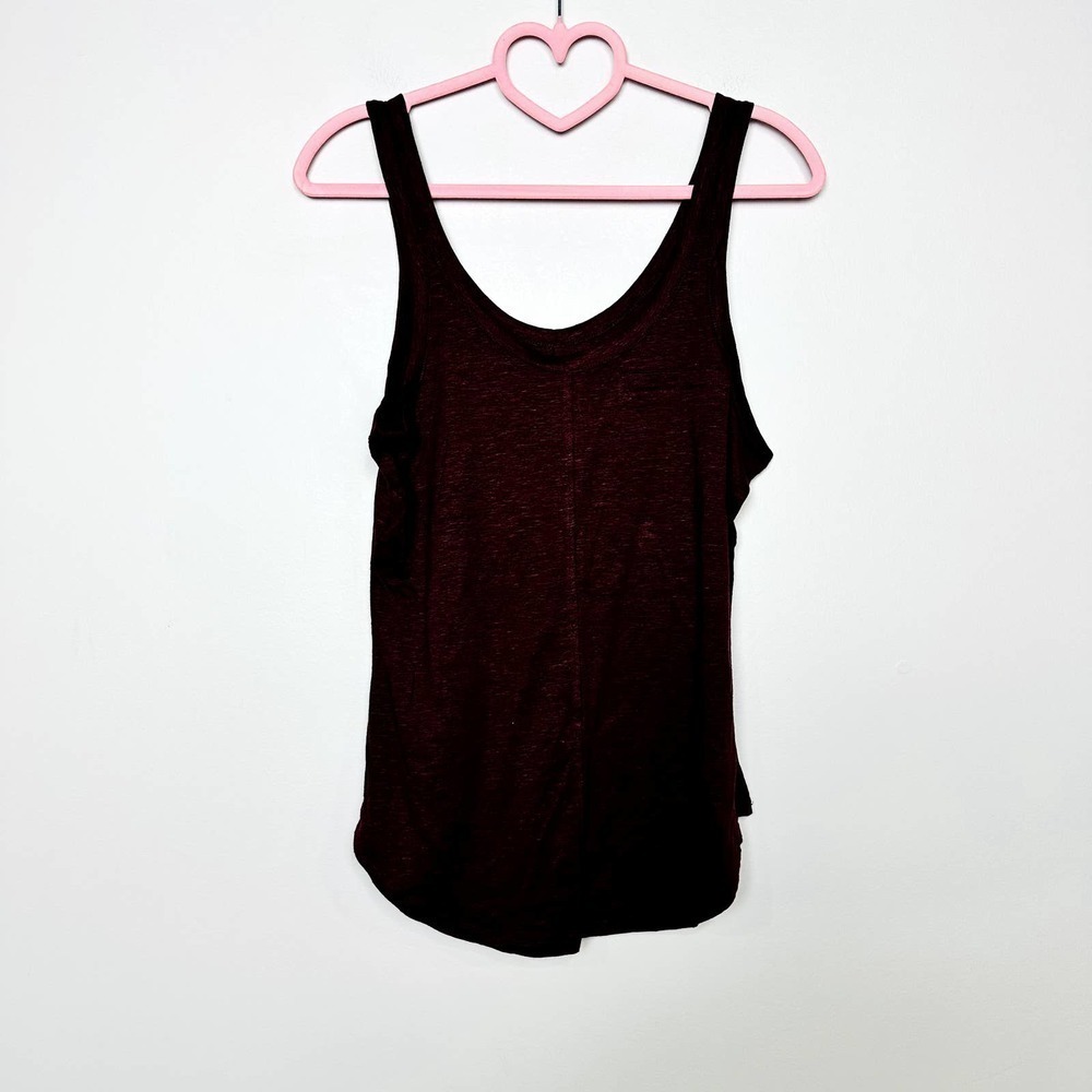 Chaser NWT Double Scoop Neck Linen Blend Sleeveless Tank Top Maroon Size Small - Picture 2 of 5